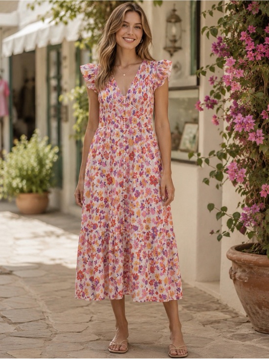 Fate Dresses & Skirts - Fate Breezy Floral Midi Dress in Multicolor